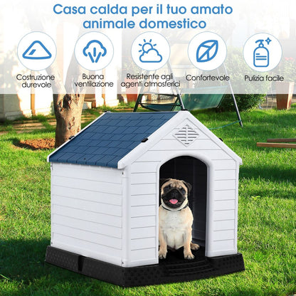 Casetta Impermeabile E Ventilata per Cani, Cuccia Con Valvole D’Aria E Pavimento Rialzato, Blu