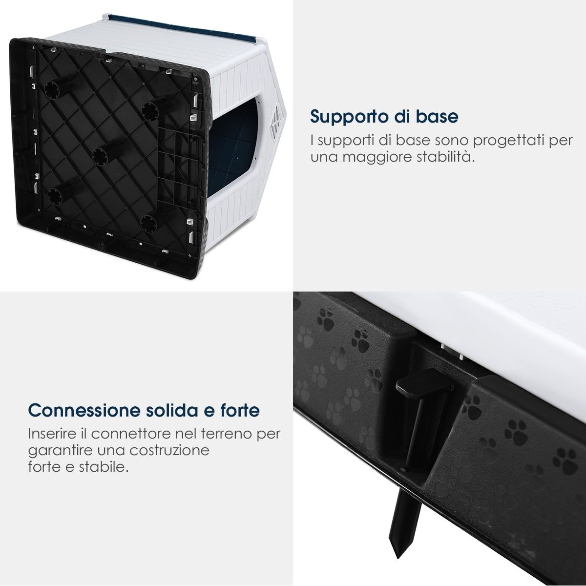 Casetta Impermeabile E Ventilata per Cani, Cuccia Con Valvole D’Aria E Pavimento Rialzato, Blu