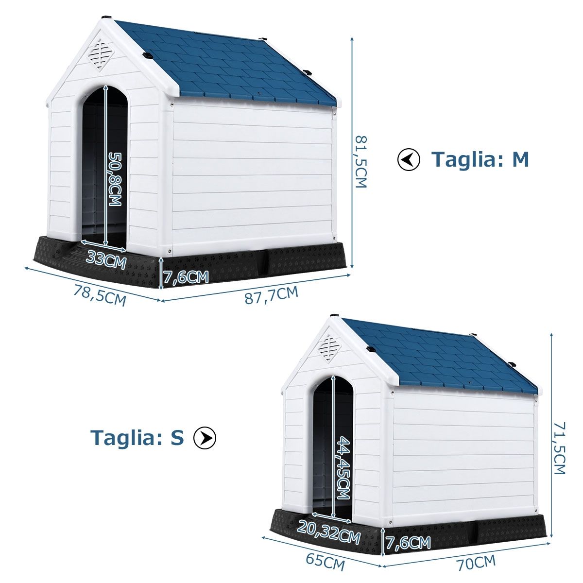Casetta Impermeabile E Ventilata per Cani, Cuccia Con Valvole D’Aria E Pavimento Rialzato, Blu