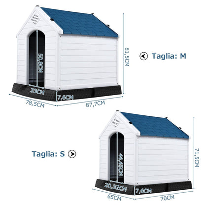 Casetta Impermeabile E Ventilata per Cani, Cuccia Con Valvole D’Aria E Pavimento Rialzato, Blu