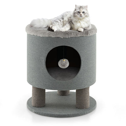 Sgabello Nicchia per Gatti Con Pali Tiragraffi E Pallina Di Peluche, Casetta per Animali Domestici Multiuso 2 Colori