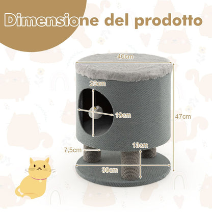 Sgabello Nicchia per Gatti Con Pali Tiragraffi E Pallina Di Peluche, Casetta per Animali Domestici Multiuso 2 Colori